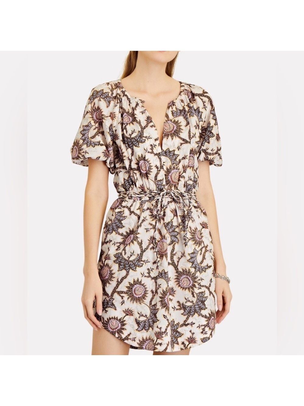 A.L.C. Adelaide Floral Tie Waist Puff Sleeve Mini Dress SZ 10 - Picture 3 of 15